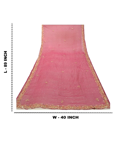 Sanskriti Vintage Purple Long Dupatta Stole Pure Chiffon Silk Hand Beaded Veil DC-52049-Purple-Sequins Work-Pure Chiffon Silk-2