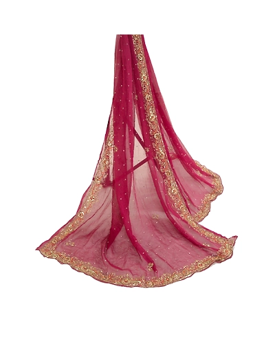 Sanskriti Vintage Purple Long Dupatta Stole Pure Chiffon Silk Hand Beaded Veil DC-52049-Purple-Sequins Work-Pure Chiffon Silk-3
