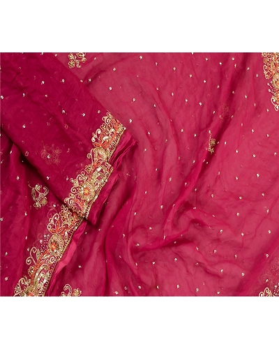 Sanskriti Vintage Purple Long Dupatta Stole Pure Chiffon Silk Hand Beaded Veil DC-52049-Purple-Sequins Work-Pure Chiffon Silk-4