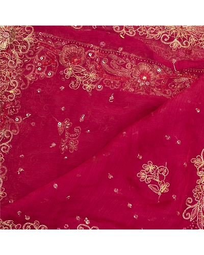 Sanskriti Vintage Purple Long Dupatta Stole Pure Chiffon Silk Hand Beaded Veil DC-52049-Purple-Sequins Work-Pure Chiffon Silk-5