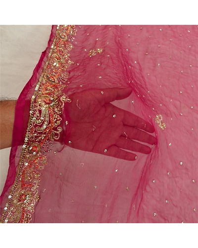 Sanskriti Vintage Purple Long Dupatta Stole Pure Chiffon Silk Hand Beaded Veil DC-52049-Purple-Sequins Work-Pure Chiffon Silk-6