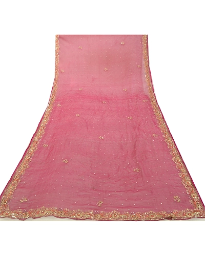 Sanskriti Vintage Purple Long Dupatta Stole Pure Chiffon Silk Hand Beaded Veil DC-52049-Purple-Sequins Work-Pure Chiffon Silk-8