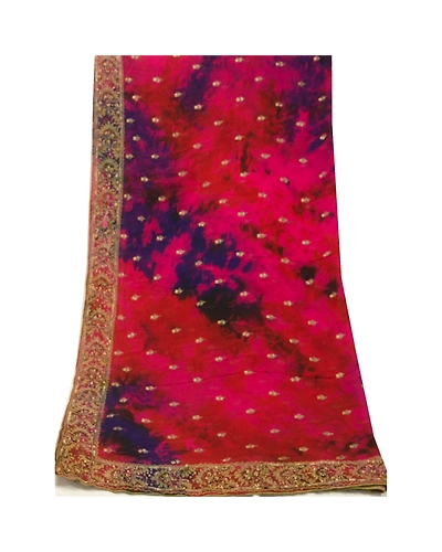Sanskriti Vintage Pink Dupatta Long Stole Georgette Hand Beaded Tie-Dye Scarves DC-52050-Pink &amp; Blue-Tie- Dye Work-Georgette-9