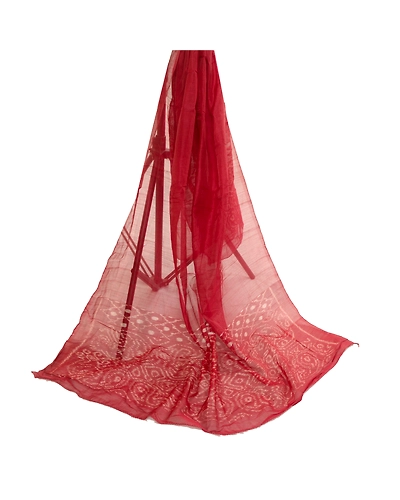 Sanskriti Vintage Dark Red Cotton Silk Dupatta Long Stole Woven Wrap Scarves DC-52062-Dark Red-Ikat Work-Cotton Silk-3