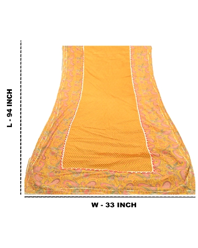 Sanskriti Vintage Yellow Dupatta Long Stole Pure Cotton Block Printed Kalamkari DC-52091-Yellow-Block Printed Work-Pure Cotton-1