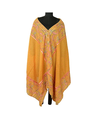 Sanskriti Vintage Yellow Dupatta Long Stole Pure Cotton Block Printed Kalamkari DC-52091-Yellow-Block Printed Work-Pure Cotton-2