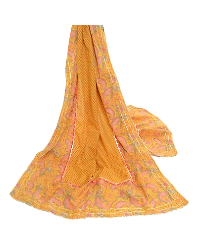 Sanskriti Vintage Yellow Dupatta Long Stole Pure Cotton Block Printed Kalamkari DC-52091-Yellow-Block Printed Work-Pure Cotton-3