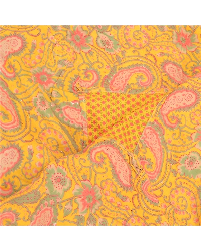 Sanskriti Vintage Yellow Dupatta Long Stole Pure Cotton Block Printed Kalamkari DC-52091-Yellow-Block Printed Work-Pure Cotton-5