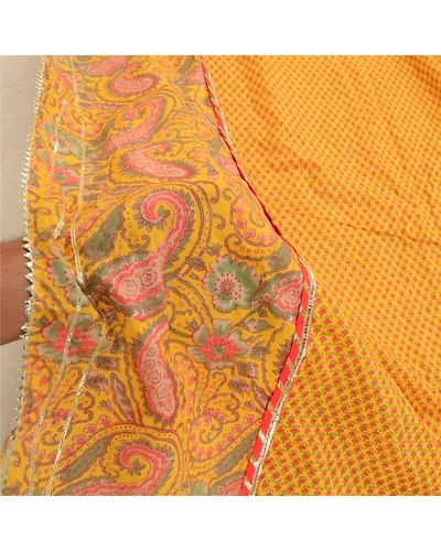 Sanskriti Vintage Yellow Dupatta Long Stole Pure Cotton Block Printed Kalamkari DC-52091-Yellow-Block Printed Work-Pure Cotton-6
