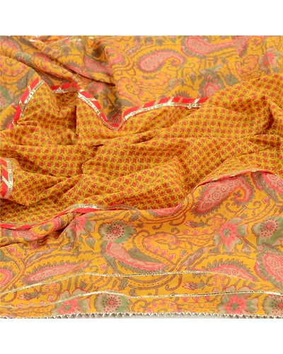 Sanskriti Vintage Yellow Dupatta Long Stole Pure Cotton Block Printed Kalamkari DC-52091-Yellow-Block Printed Work-Pure Cotton-7
