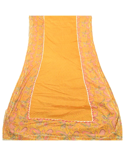 Sanskriti Vintage Yellow Dupatta Long Stole Pure Cotton Block Printed Kalamkari DC-52091-Yellow-Block Printed Work-Pure Cotton-8