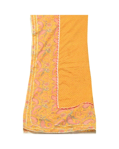 Sanskriti Vintage Yellow Dupatta Long Stole Pure Cotton Block Printed Kalamkari DC-52091-Yellow-Block Printed Work-Pure Cotton-9