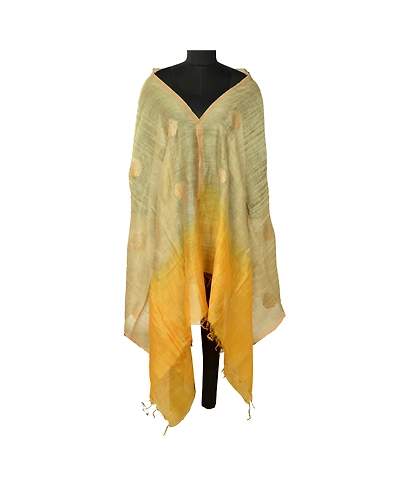 Sanskriti Vintage Yellow Long Dupatta Stole Pure Silk Embroidered Wrap Scarves DC-52096-Yellow &amp; Cream-Thread Work-Pure Silk-2