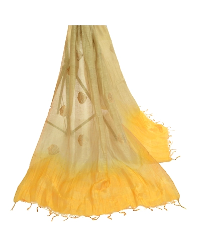 Sanskriti Vintage Yellow Long Dupatta Stole Pure Silk Embroidered Wrap Scarves DC-52096-Yellow &amp; Cream-Thread Work-Pure Silk-3