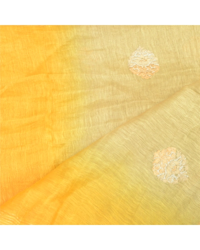 Sanskriti Vintage Yellow Long Dupatta Stole Pure Silk Embroidered Wrap Scarves DC-52096-Yellow &amp; Cream-Thread Work-Pure Silk-5