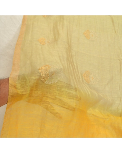 Sanskriti Vintage Yellow Long Dupatta Stole Pure Silk Embroidered Wrap Scarves DC-52096-Yellow &amp; Cream-Thread Work-Pure Silk-6