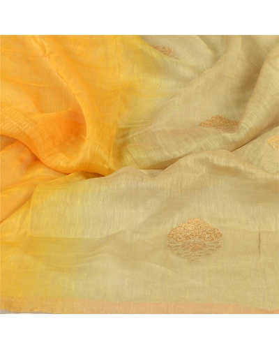 Sanskriti Vintage Yellow Long Dupatta Stole Pure Silk Embroidered Wrap Scarves DC-52096-Yellow &amp; Cream-Thread Work-Pure Silk-7