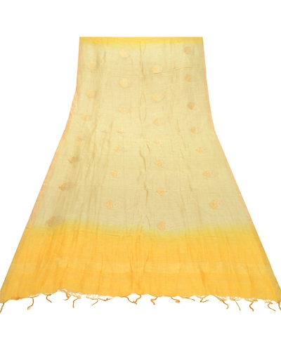 Sanskriti Vintage Yellow Long Dupatta Stole Pure Silk Embroidered Wrap Scarves DC-52096-Yellow &amp; Cream-Thread Work-Pure Silk-8