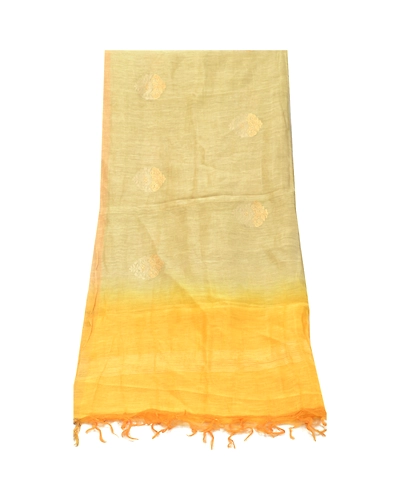 Sanskriti Vintage Yellow Long Dupatta Stole Pure Silk Embroidered Wrap Scarves DC-52096-Yellow &amp; Cream-Thread Work-Pure Silk-9