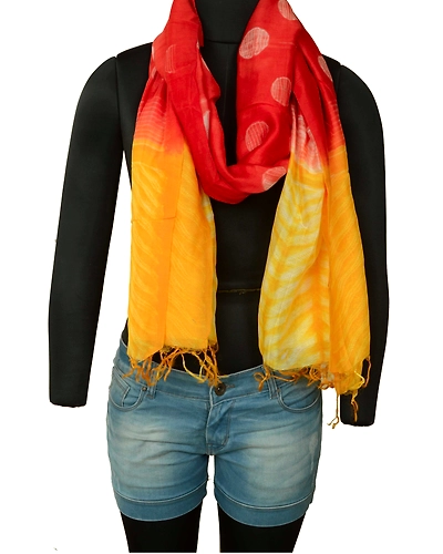 Sanskriti Vintage Red Long Dupatta Stole Pure Silk Hijab Printed Wrap Scarves DC-52116-Red &amp; &amp; Yellow-Printed Work-Pure Silk-2
