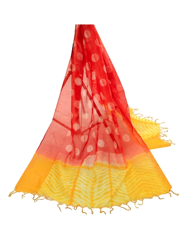 Sanskriti Vintage Red Long Dupatta Stole Pure Silk Hijab Printed Wrap Scarves DC-52116-Red &amp; &amp; Yellow-Printed Work-Pure Silk-3