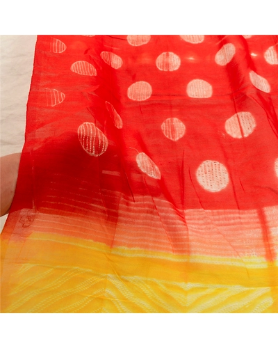 Sanskriti Vintage Red Long Dupatta Stole Pure Silk Hijab Printed Wrap Scarves DC-52116-Red &amp; &amp; Yellow-Printed Work-Pure Silk-6