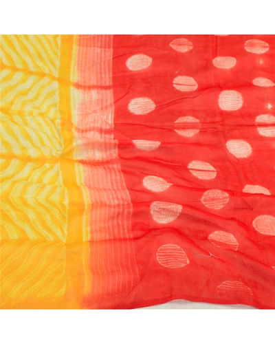 Sanskriti Vintage Red Long Dupatta Stole Pure Silk Hijab Printed Wrap Scarves DC-52116-Red &amp; &amp; Yellow-Printed Work-Pure Silk-7