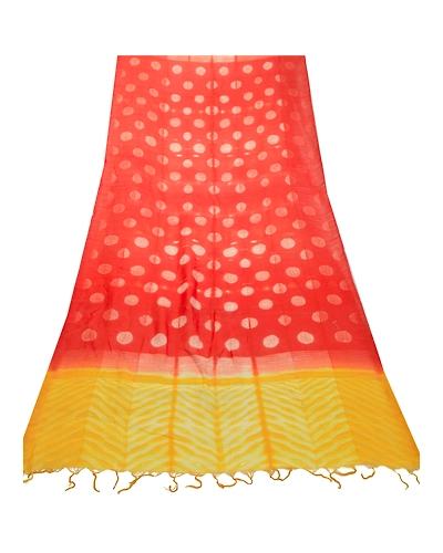 Sanskriti Vintage Red Long Dupatta Stole Pure Silk Hijab Printed Wrap Scarves DC-52116-Red &amp; &amp; Yellow-Printed Work-Pure Silk-8