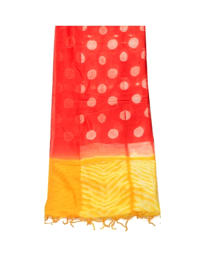 Sanskriti Vintage Red Long Dupatta Stole Pure Silk Hijab Printed Wrap Scarves DC-52116-Red &amp; &amp; Yellow-Printed Work-Pure Silk-9