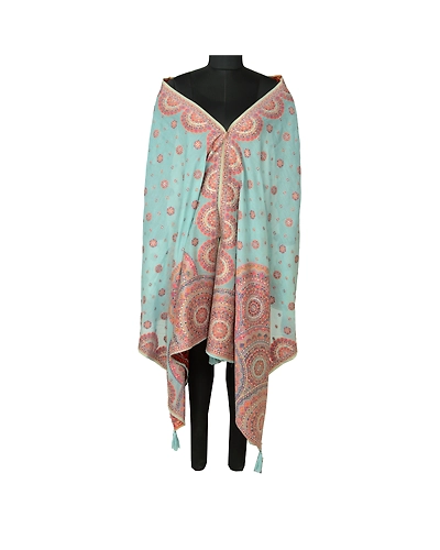 Sanskriti Vintage Blue Long Dupatta Stole Art Silk Hijab Woven Wrap Scarves DC-52126-Blue-Woven Work-Art (Artificial) Silk-2