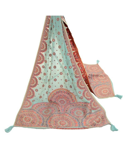 Sanskriti Vintage Blue Long Dupatta Stole Art Silk Hijab Woven Wrap Scarves DC-52126-Blue-Woven Work-Art (Artificial) Silk-3