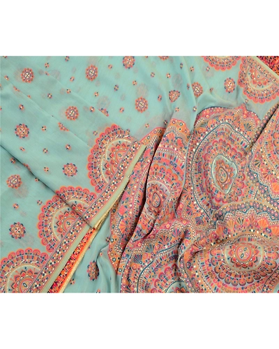 Sanskriti Vintage Blue Long Dupatta Stole Art Silk Hijab Woven Wrap Scarves DC-52126-Blue-Woven Work-Art (Artificial) Silk-4