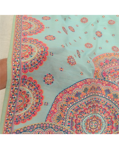 Sanskriti Vintage Blue Long Dupatta Stole Art Silk Hijab Woven Wrap Scarves DC-52126-Blue-Woven Work-Art (Artificial) Silk-6