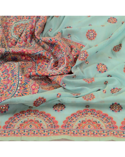 Sanskriti Vintage Blue Long Dupatta Stole Art Silk Hijab Woven Wrap Scarves DC-52126-Blue-Woven Work-Art (Artificial) Silk-7