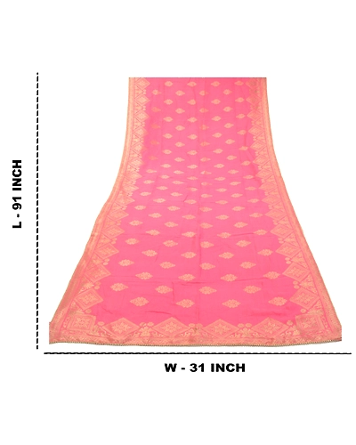 Sanskriti Vintage Pink Long Dupatta Stole Blend Silk Woven Brocade Zari Scarves DC-52134-Pink-Zari Work-Blend Silk-1