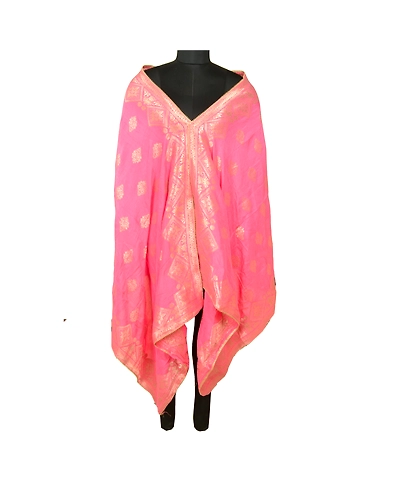 Sanskriti Vintage Pink Long Dupatta Stole Blend Silk Woven Brocade Zari Scarves DC-52134-Pink-Zari Work-Blend Silk-2