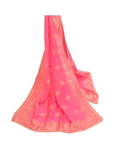Sanskriti Vintage Pink Long Dupatta Stole Blend Silk Woven Brocade Zari Scarves DC-52134-Pink-Zari Work-Blend Silk-3