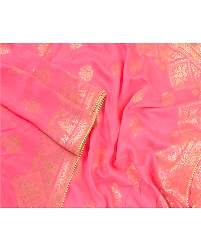 Sanskriti Vintage Pink Long Dupatta Stole Blend Silk Woven Brocade Zari Scarves DC-52134-Pink-Zari Work-Blend Silk-4