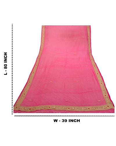 Sanskriti Vintage Pink Long Dupatta Stole Pure Chiffon Silk Hand Beaded Scarves DC-52179-Pink-Thread Work-Pure Chiffon Silk-2