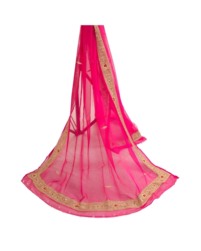 Sanskriti Vintage Pink Long Dupatta Stole Pure Chiffon Silk Hand Beaded Scarves DC-52179-Pink-Thread Work-Pure Chiffon Silk-3