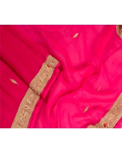 Sanskriti Vintage Pink Long Dupatta Stole Pure Chiffon Silk Hand Beaded Scarves DC-52179-Pink-Thread Work-Pure Chiffon Silk-4