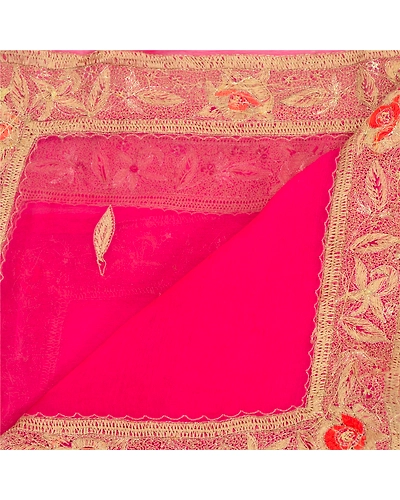 Sanskriti Vintage Pink Long Dupatta Stole Pure Chiffon Silk Hand Beaded Scarves DC-52179-Pink-Thread Work-Pure Chiffon Silk-5