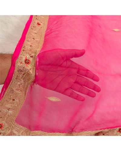 Sanskriti Vintage Pink Long Dupatta Stole Pure Chiffon Silk Hand Beaded Scarves DC-52179-Pink-Thread Work-Pure Chiffon Silk-6