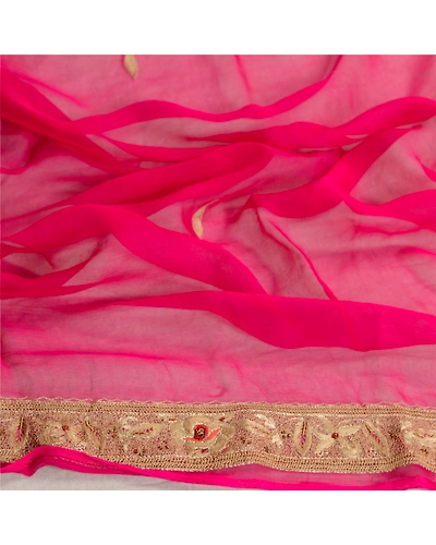 Sanskriti Vintage Pink Long Dupatta Stole Pure Chiffon Silk Hand Beaded Scarves DC-52179-Pink-Thread Work-Pure Chiffon Silk-7