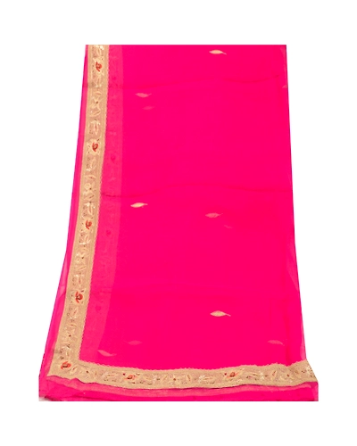 Sanskriti Vintage Pink Long Dupatta Stole Pure Chiffon Silk Hand Beaded Scarves DC-52179-Pink-Thread Work-Pure Chiffon Silk-9