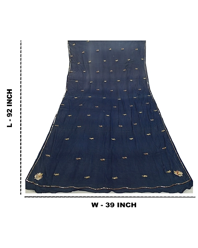 Sanskriti Vintage Blue Long Dupatta Stole Pure Chiffon Silk Hand Beaded Scarves DC-52180-Blue-Sequins Work-Pure Chiffon Silk-2