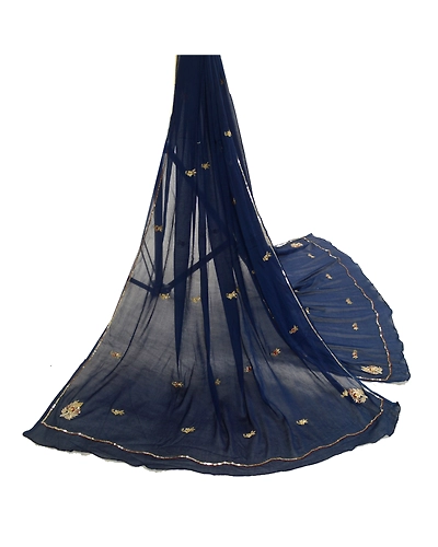 Sanskriti Vintage Blue Long Dupatta Stole Pure Chiffon Silk Hand Beaded Scarves DC-52180-Blue-Sequins Work-Pure Chiffon Silk-3