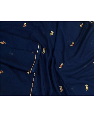 Sanskriti Vintage Blue Long Dupatta Stole Pure Chiffon Silk Hand Beaded Scarves DC-52180-Blue-Sequins Work-Pure Chiffon Silk-4