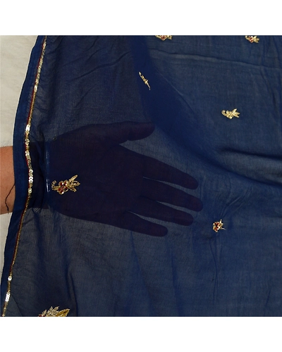 Sanskriti Vintage Blue Long Dupatta Stole Pure Chiffon Silk Hand Beaded Scarves DC-52180-Blue-Sequins Work-Pure Chiffon Silk-6