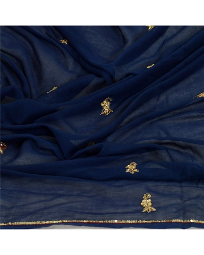 Sanskriti Vintage Blue Long Dupatta Stole Pure Chiffon Silk Hand Beaded Scarves DC-52180-Blue-Sequins Work-Pure Chiffon Silk-7